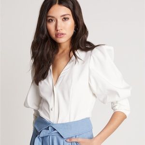 Choosy Romy Top, White Puff Sleeve Blouse